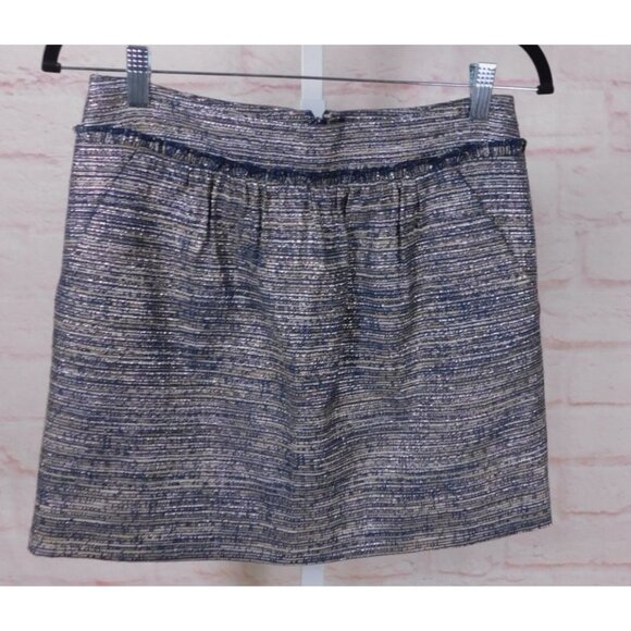 Gap Metallic Tweed Mini Skirt Size 2 Navy/Gold Pockets - Picture 1 of 12